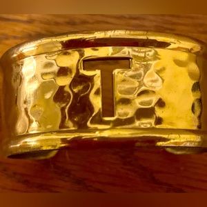Rustic Cuff Vintage Hammered Brass 1” Cuff Bracelet with “T” Initial